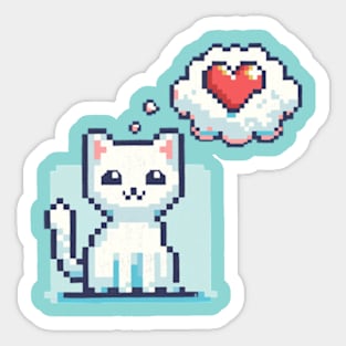 Pixel Cat with Heart Cloud Sticker